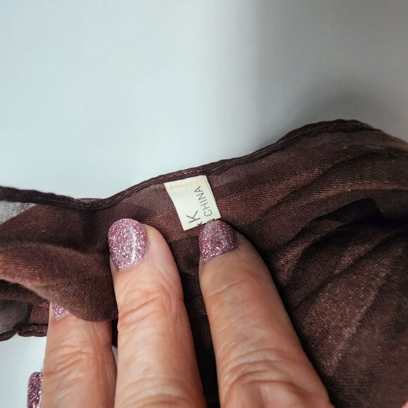 Accordion Pleated Rectangle Scarf Brown Gray Pink Floral Polyester 23"x60" B&K - Picture 8 of 8